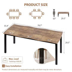Tavolo da pranzo rettangolare da 71/78 per 6-8 persone con bordo irregolare a onda e struttura in metallo, impermeabile e antigraffio, versatile per mangiare/lavorare/studiare