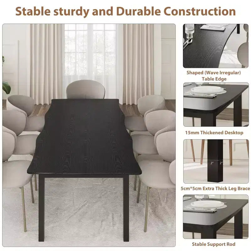 Tavolo da pranzo rettangolare da 71/78 per 6-8 persone con bordo irregolare a onda e struttura in metallo, impermeabile e antigraffio, versatile per mangiare/lavorare/studiare