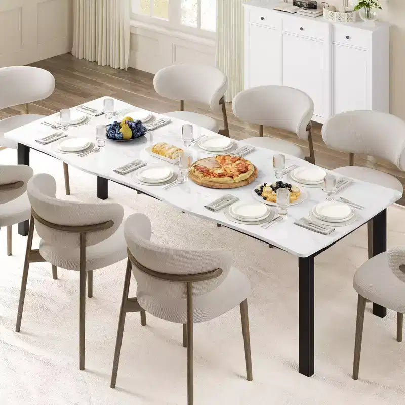 Tavolo da pranzo rettangolare da 71/78 per 6-8 persone con bordo irregolare a onda e struttura in metallo, impermeabile e antigraffio, versatile per mangiare/lavorare/studiare