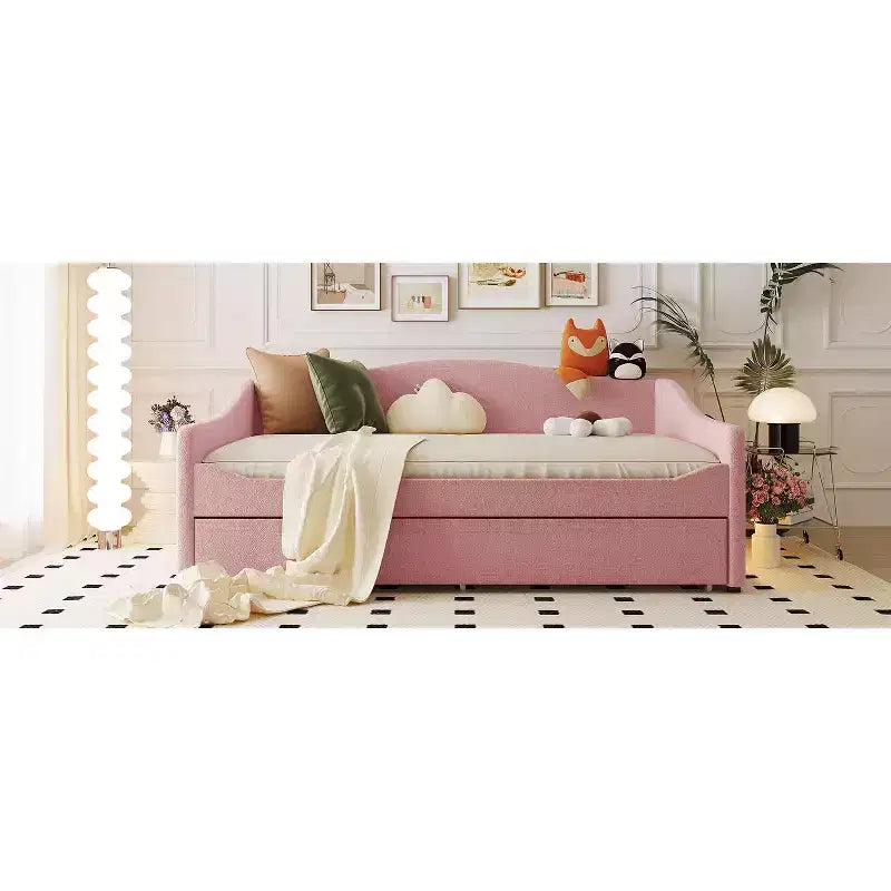 Bellemave Divano Letto Imbottito Una Piazza e Mezza con Letto Estraibile, Struttura in Pile Teddy, Divano Letto Trapuntato con Luci a LED per Camera da Letto, Soggiorno, Ospiti, Rosa