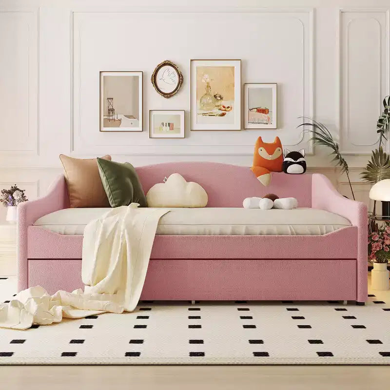 Bellemave Divano Letto Imbottito Una Piazza e Mezza con Letto Estraibile, Struttura in Pile Teddy, Divano Letto Trapuntato con Luci a LED per Camera da Letto, Soggiorno, Ospiti, Rosa