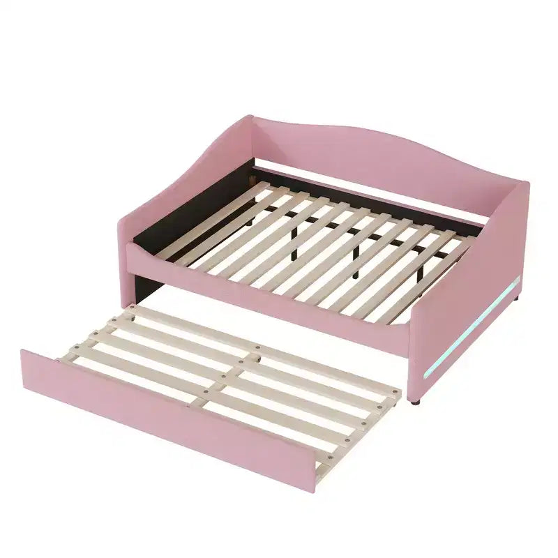 Bellemave Divano Letto Imbottito Una Piazza e Mezza con Letto Estraibile, Struttura in Pile Teddy, Divano Letto Trapuntato con Luci a LED per Camera da Letto, Soggiorno, Ospiti, Rosa