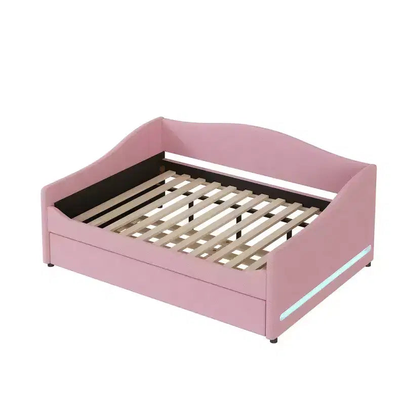 Bellemave Divano Letto Imbottito Una Piazza e Mezza con Letto Estraibile, Struttura in Pile Teddy, Divano Letto Trapuntato con Luci a LED per Camera da Letto, Soggiorno, Ospiti, Rosa