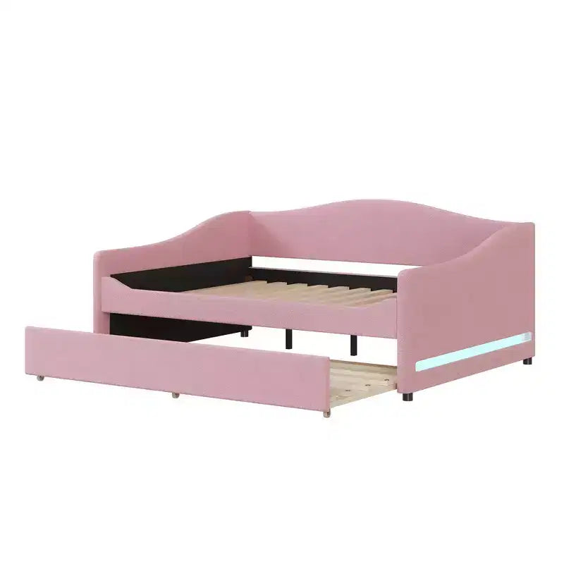 Bellemave Divano Letto Imbottito Una Piazza e Mezza con Letto Estraibile, Struttura in Pile Teddy, Divano Letto Trapuntato con Luci a LED per Camera da Letto, Soggiorno, Ospiti, Rosa