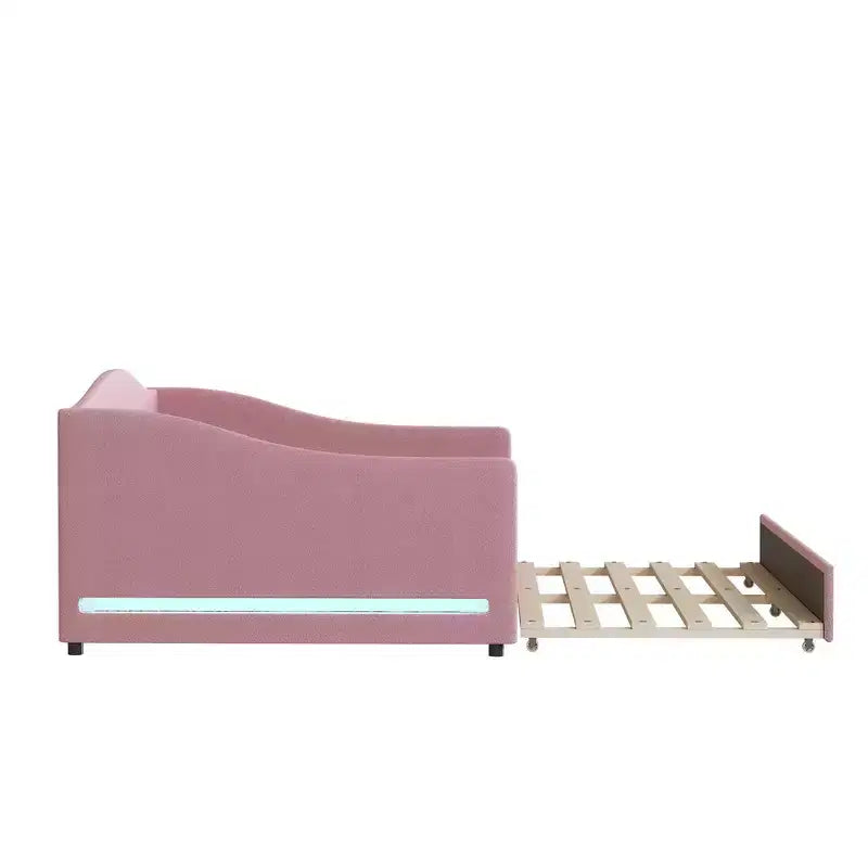 Bellemave Divano Letto Imbottito Una Piazza e Mezza con Letto Estraibile, Struttura in Pile Teddy, Divano Letto Trapuntato con Luci a LED per Camera da Letto, Soggiorno, Ospiti, Rosa