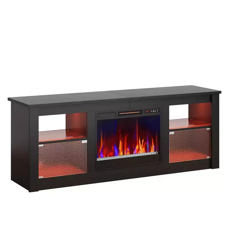 Meuble TV Bestier 63" avec cheminée pour téléviseurs jusqu'à 70", console multimédia avec armoires et étagères, meuble TV avec cheminée électrique et télécommande