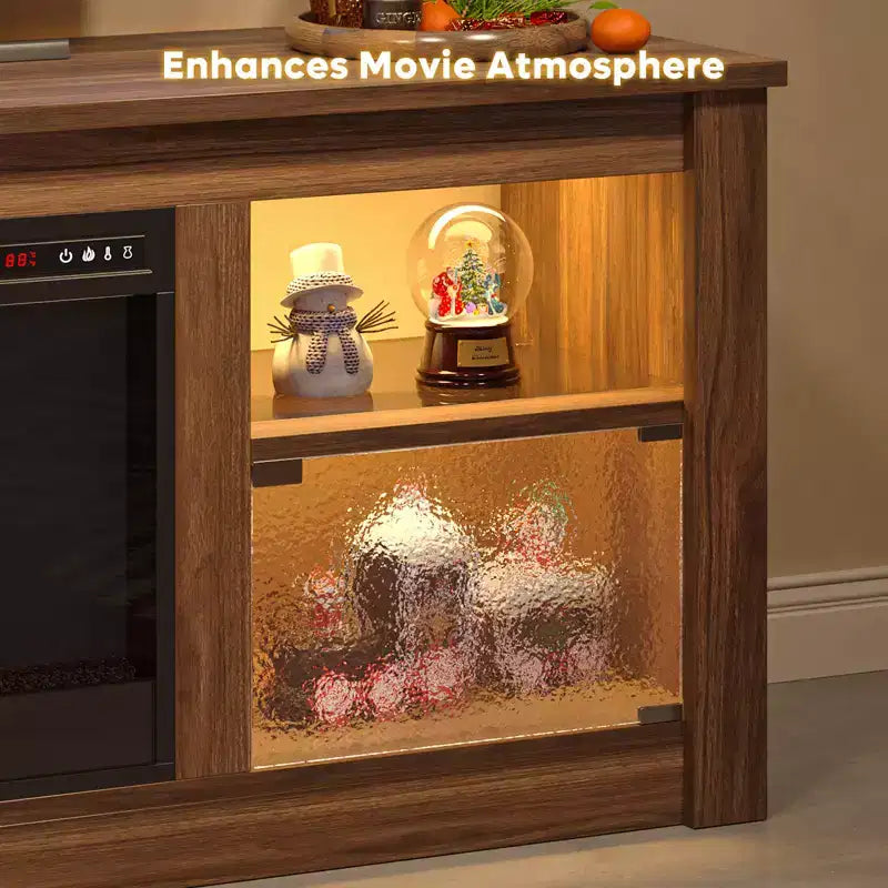 Meuble TV Bestier 63" avec cheminée pour téléviseurs jusqu'à 70", console multimédia avec armoires et étagères, meuble TV avec cheminée électrique et télécommande