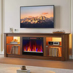 Meuble TV Bestier 63" avec cheminée pour téléviseurs jusqu'à 70", console multimédia avec armoires et étagères, meuble TV avec cheminée électrique et télécommande