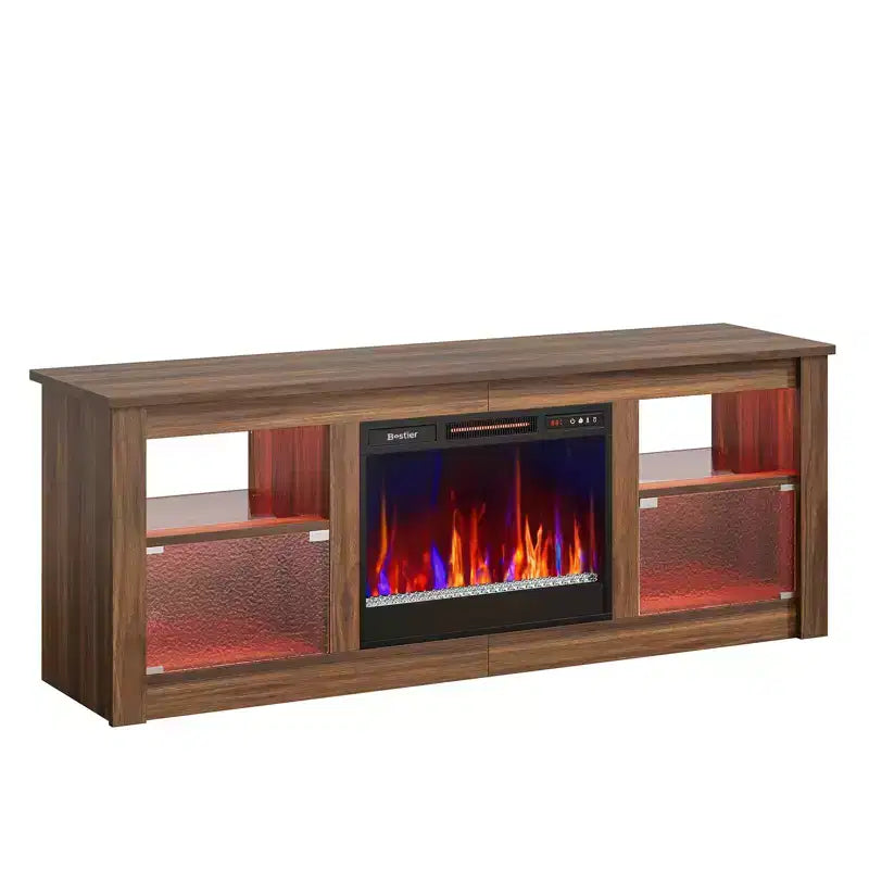 Meuble TV Bestier 63" avec cheminée pour téléviseurs jusqu'à 70", console multimédia avec armoires et étagères, meuble TV avec cheminée électrique et télécommande