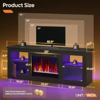 Meuble TV Bestier 63" avec cheminée pour téléviseurs jusqu'à 70", console multimédia avec armoires et étagères, meuble TV avec cheminée électrique et télécommande