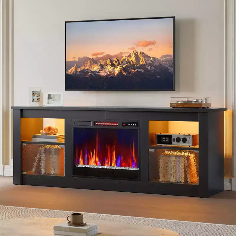 Meuble TV Bestier 63" avec cheminée pour téléviseurs jusqu'à 70", console multimédia avec armoires et étagères, meuble TV avec cheminée électrique et télécommande