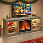 Meuble TV Bestier 63" avec cheminée pour téléviseurs jusqu'à 70", console multimédia avec armoires et étagères, meuble TV avec cheminée électrique et télécommande