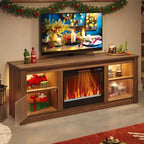 Meuble TV Bestier 63" avec cheminée pour téléviseurs jusqu'à 70", console multimédia avec armoires et étagères, meuble TV avec cheminée électrique et télécommande