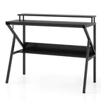 Scrivania per Ufficio Domestico Costway con Supporto per Monitor, Ripiano Aperto e Struttura in Metallo, Gancio per Cuffie Bianco/Marrone/Nero/Rosa
