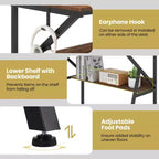 Scrivania per Ufficio Domestico Costway con Supporto per Monitor, Ripiano Aperto e Struttura in Metallo, Gancio per Cuffie Bianco/Marrone/Nero/Rosa