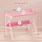 Scrivania per Ufficio Domestico Costway con Supporto per Monitor, Ripiano Aperto e Struttura in Metallo, Gancio per Cuffie Bianco/Marrone/Nero/Rosa