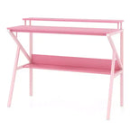 Scrivania per Ufficio Domestico Costway con Supporto per Monitor, Ripiano Aperto e Struttura in Metallo, Gancio per Cuffie Bianco/Marrone/Nero/Rosa