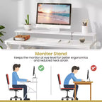 Scrivania per Ufficio Domestico Costway con Supporto per Monitor, Ripiano Aperto e Struttura in Metallo, Gancio per Cuffie Bianco/Marrone/Nero/Rosa