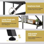 Scrivania per Ufficio Domestico Costway con Supporto per Monitor, Ripiano Aperto e Struttura in Metallo, Gancio per Cuffie Bianco/Marrone/Nero/Rosa
