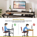 Scrivania per Ufficio Domestico Costway con Supporto per Monitor, Ripiano Aperto e Struttura in Metallo, Gancio per Cuffie Bianco/Marrone/Nero/Rosa