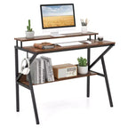 Scrivania per Ufficio Domestico Costway con Supporto per Monitor, Ripiano Aperto e Struttura in Metallo, Gancio per Cuffie Bianco/Marrone/Nero/Rosa