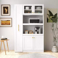 White Wood 43.31 in. Pantry Cabinet with Pull-Out System