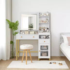 38 Toeletta, Comò Moderno per il Trucco, con Specchio Illuminato a LED a 3 Colori e Presa di Corrente, per Camera da Letto, Studio
