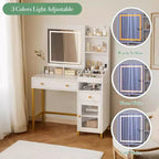 38 Toeletta, Comò Moderno per il Trucco, con Specchio Illuminato a LED a 3 Colori e Presa di Corrente, per Camera da Letto, Studio