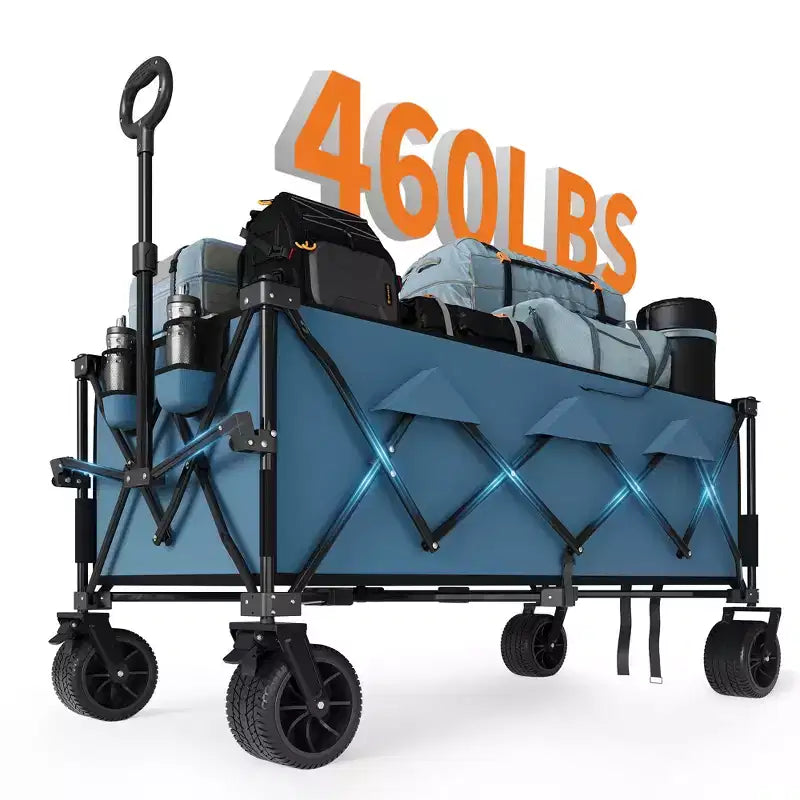 Carrello pieghevole extra large, carrello multiuso pieghevole resistente con portabicchieri, carrello pieghevole per tutti i terreni per spiaggia, campeggio e sabbia