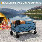 Carrello pieghevole extra large, carrello multiuso pieghevole resistente con portabicchieri, carrello pieghevole per tutti i terreni per spiaggia, campeggio e sabbia