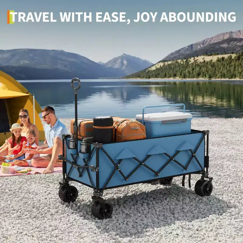 Carrello pieghevole extra large, carrello multiuso pieghevole resistente con portabicchieri, carrello pieghevole per tutti i terreni per spiaggia, campeggio e sabbia