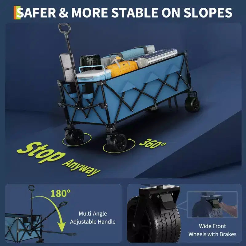 Carrello pieghevole extra large, carrello multiuso pieghevole resistente con portabicchieri, carrello pieghevole per tutti i terreni per spiaggia, campeggio e sabbia