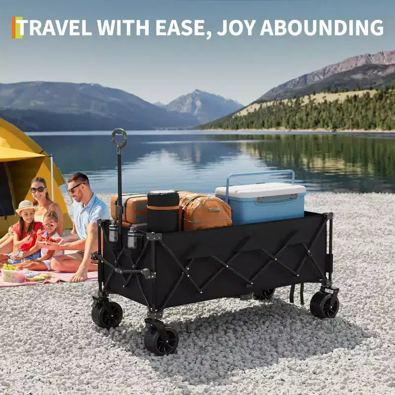 Carrello pieghevole extra large, carrello multiuso pieghevole resistente con portabicchieri, carrello pieghevole per tutti i terreni per spiaggia, campeggio e sabbia
