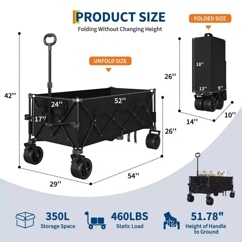 Carrello pieghevole extra large, carrello multiuso pieghevole resistente con portabicchieri, carrello pieghevole per tutti i terreni per spiaggia, campeggio e sabbia