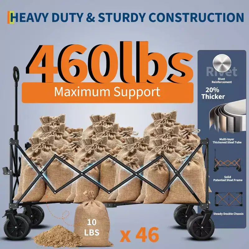 Carrello pieghevole extra large, carrello multiuso pieghevole resistente con portabicchieri, carrello pieghevole per tutti i terreni per spiaggia, campeggio e sabbia