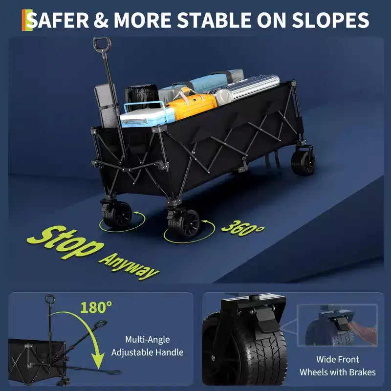 Carrello pieghevole extra large, carrello multiuso pieghevole resistente con portabicchieri, carrello pieghevole per tutti i terreni per spiaggia, campeggio e sabbia