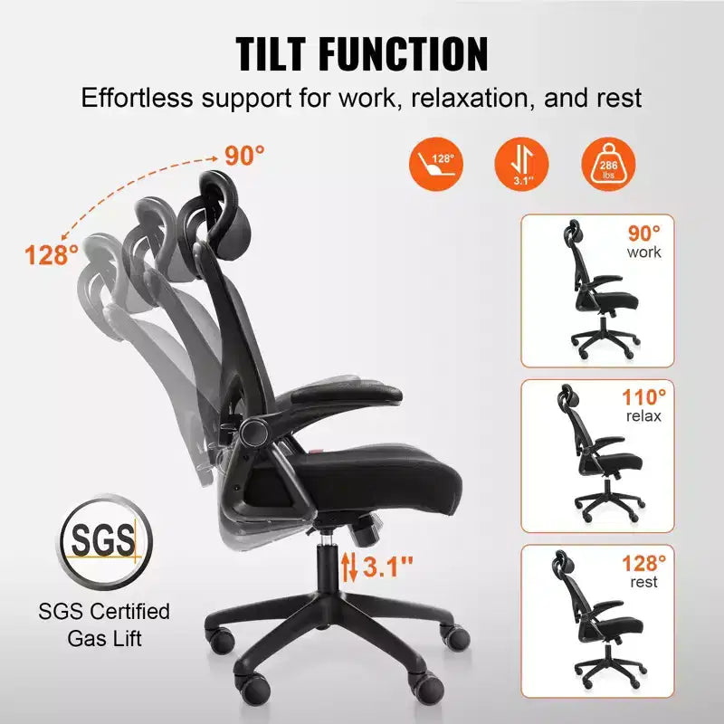 Okak Sedia da Ufficio Ergonomica con Supporto Lombare Regolabile, Sedia da Computer Imbottita con Poggiatesta e Braccioli Regolabili per Casa, Ufficio