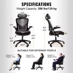 Okak Sedia da Ufficio Ergonomica con Supporto Lombare Regolabile, Sedia da Computer Imbottita con Poggiatesta e Braccioli Regolabili per Casa, Ufficio
