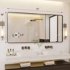 COZONY Specchio da Bagno con Cornice in Metallo Nero, Specchio da Parete Rettangolare con Angoli Arrotondati per Lavabo, Orizzontale/Verticale