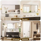 COZONY Specchio da Bagno con Cornice in Metallo Nero, Specchio da Parete Rettangolare con Angoli Arrotondati per Lavabo, Orizzontale/Verticale