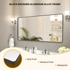 COZONY Specchio da Bagno con Cornice in Metallo Nero, Specchio da Parete Rettangolare con Angoli Arrotondati per Lavabo, Orizzontale/Verticale