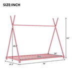 Bellemave Letto a Pavimento Singolo per Bambini, Letto a Capanna Montessori in Metallo con Doghe, Rosa