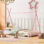 Bellemave Letto a Pavimento Singolo per Bambini, Letto a Capanna Montessori in Metallo con Doghe, Rosa