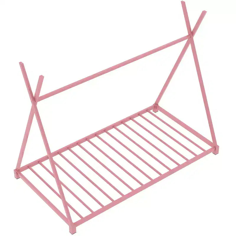 Bellemave Letto a Pavimento Singolo per Bambini, Letto a Capanna Montessori in Metallo con Doghe, Rosa