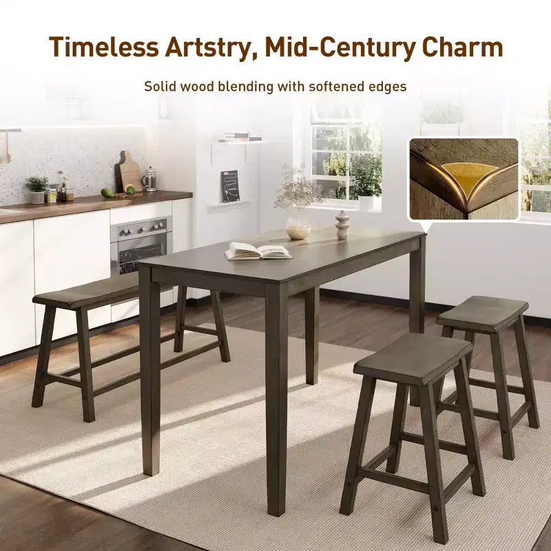 Captiva Designs Set da 4 Pezzi Tavolo da Pranzo in Legno con Tavolo Rettangolare, Sgabelli e Panchina
