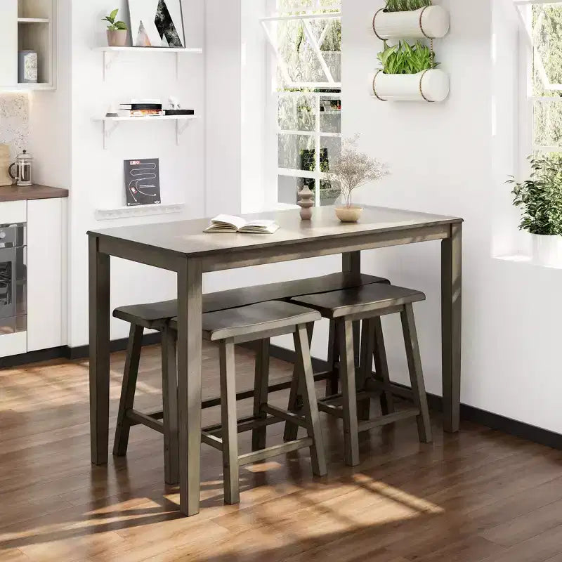 Captiva Designs Set da 4 Pezzi Tavolo da Pranzo in Legno con Tavolo Rettangolare, Sgabelli e Panchina