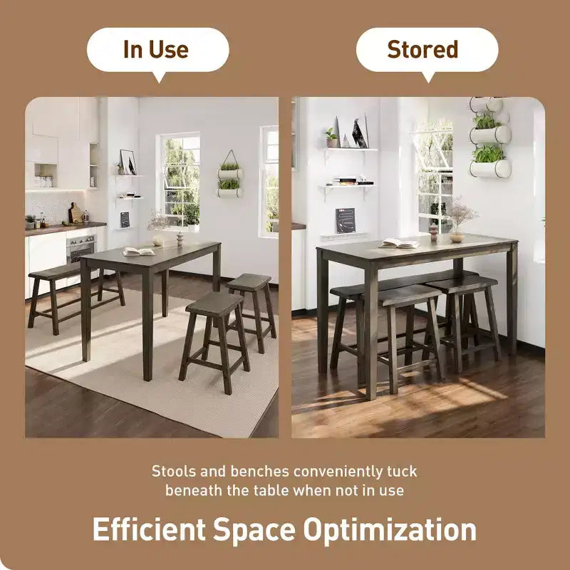 Captiva Designs Set da 4 Pezzi Tavolo da Pranzo in Legno con Tavolo Rettangolare, Sgabelli e Panchina