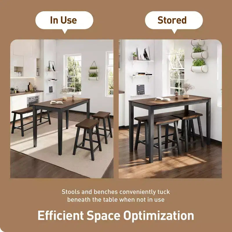 Captiva Designs Set da 4 Pezzi Tavolo da Pranzo in Legno con Tavolo Rettangolare, Sgabelli e Panchina