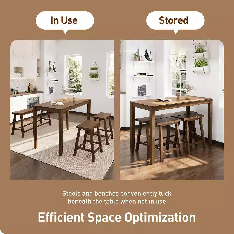 Captiva Designs Set da 4 Pezzi Tavolo da Pranzo in Legno con Tavolo Rettangolare, Sgabelli e Panchina