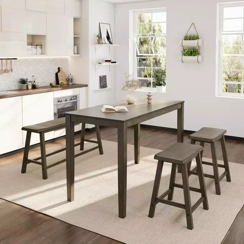 Captiva Designs Set da 4 Pezzi Tavolo da Pranzo in Legno con Tavolo Rettangolare, Sgabelli e Panchina